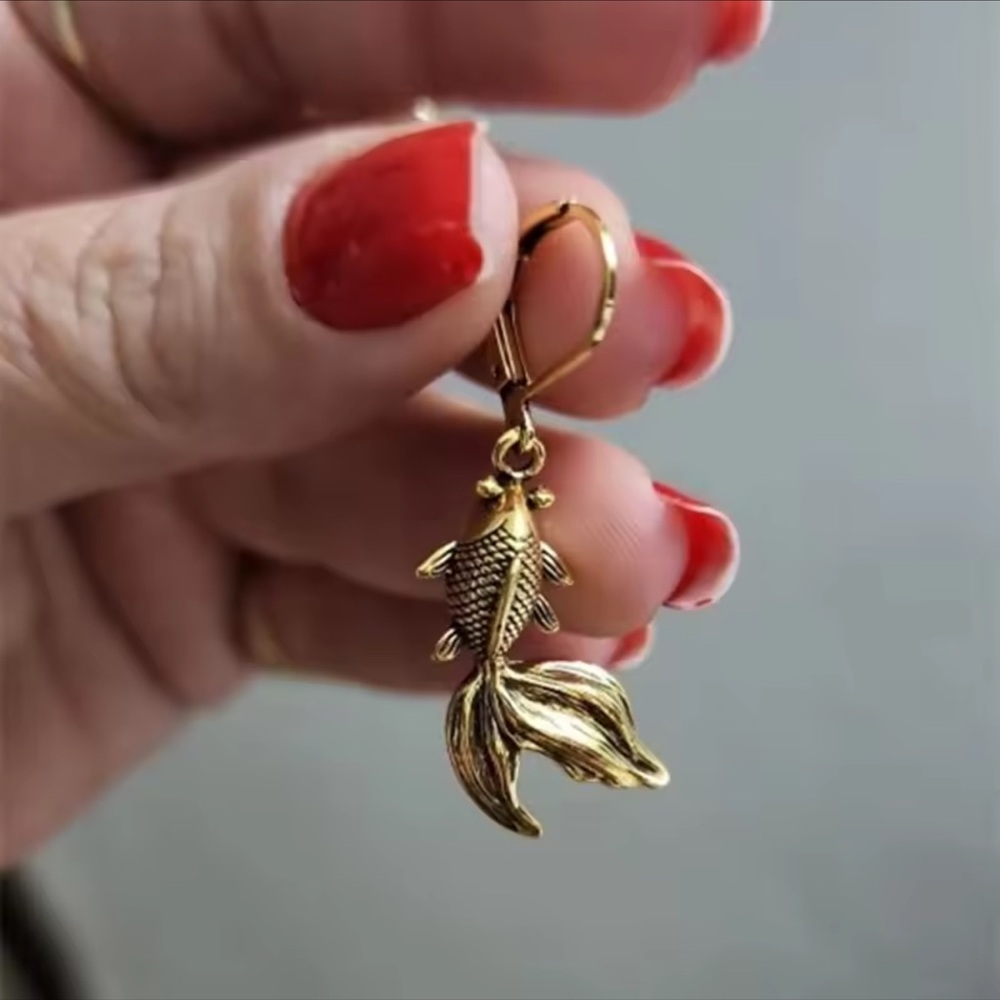 Anthropologie Gold Fish Drop Earrings - Picture 2 of 3